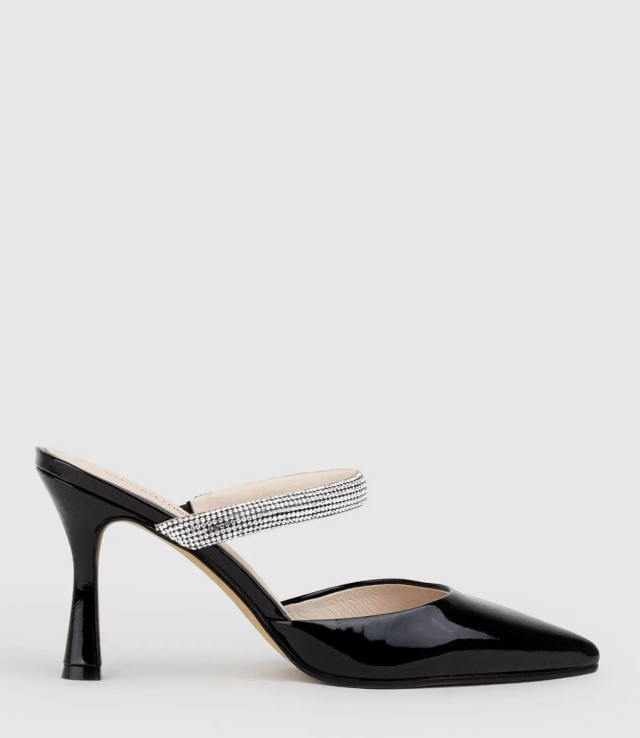 Edward Meller High Heel<Alexa85 Closed Toe Slide With Diamante Band In Black Patent