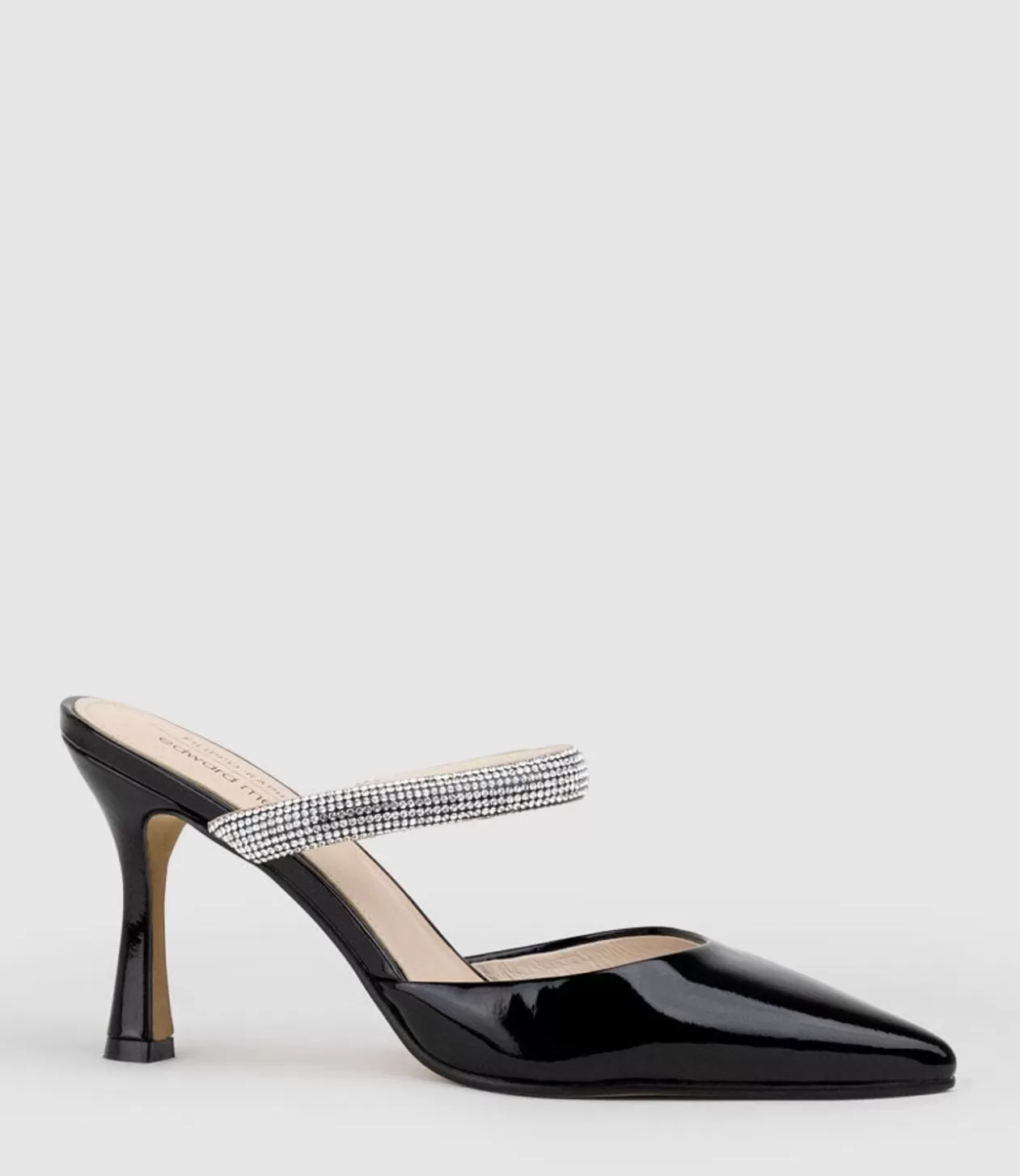 Edward Meller High Heel<Alexa85 Closed Toe Slide With Diamante Band In Black Patent