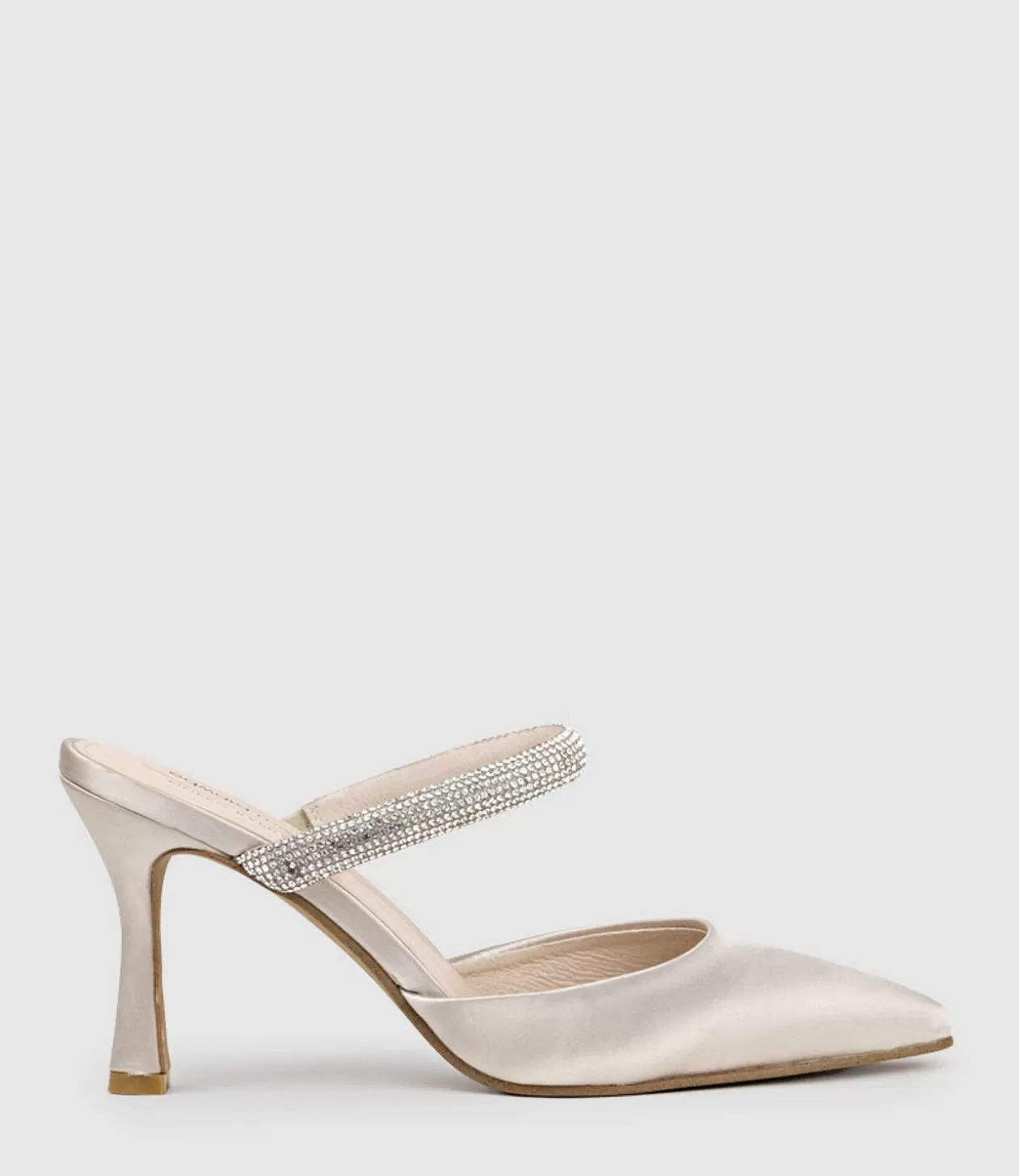 Edward Meller High Heel<Alexa85 Closed Toe Slide With Diamante Band In Champagne Satin