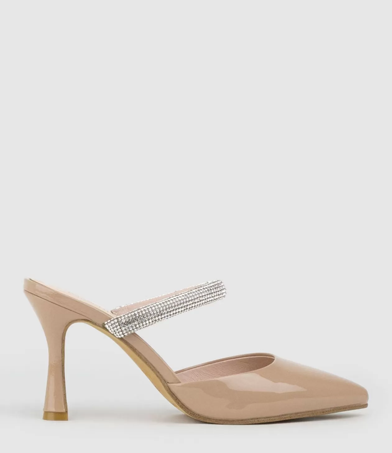 Edward Meller High Heel<Alexa85 Closed Toe Slide With Diamante Band In Nude Patent