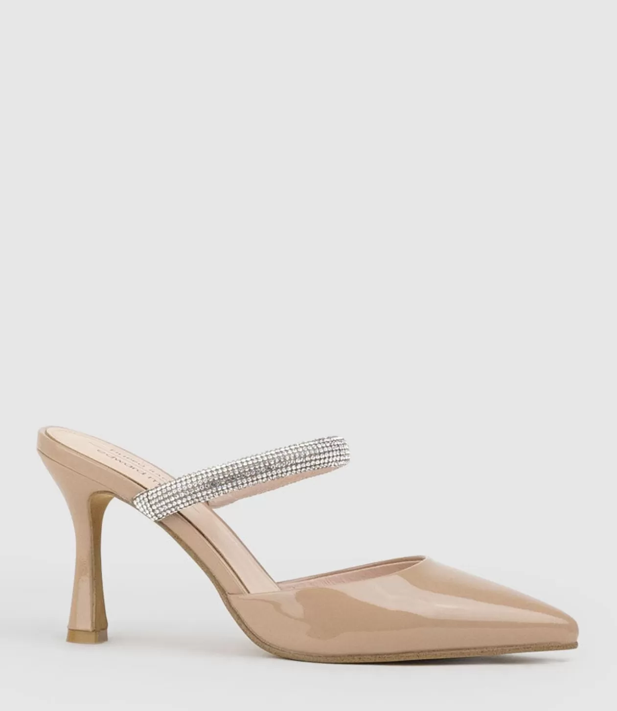 Edward Meller High Heel<Alexa85 Closed Toe Slide With Diamante Band In Nude Patent