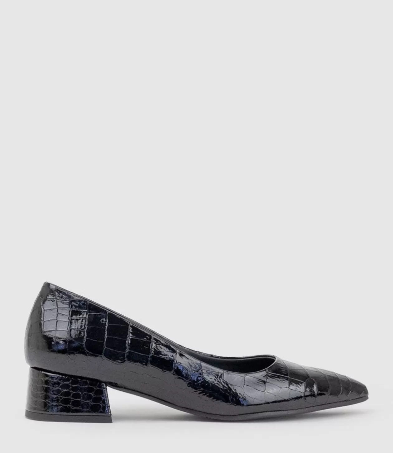 Edward Meller Low Heel<Andrea40 Pointed Block Heel Pump In Black Croc