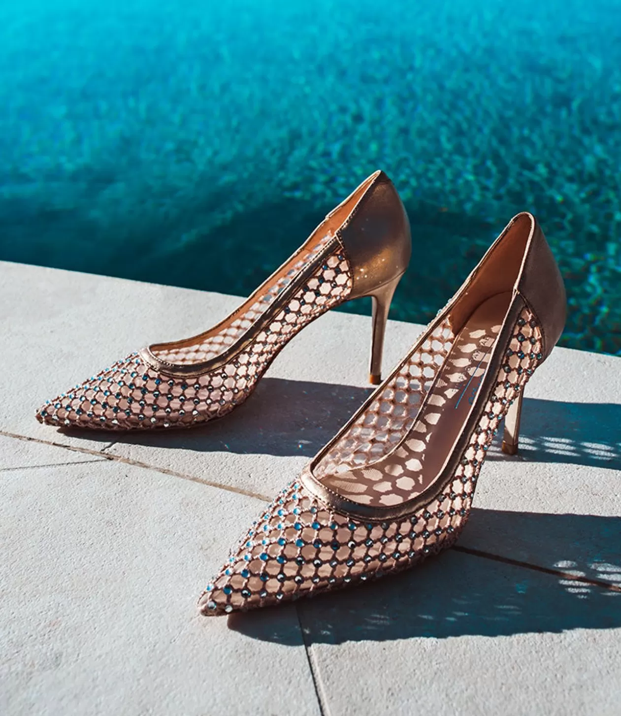 Edward Meller High Heel<Aurum90 Crystal Mesh Pump In Platino