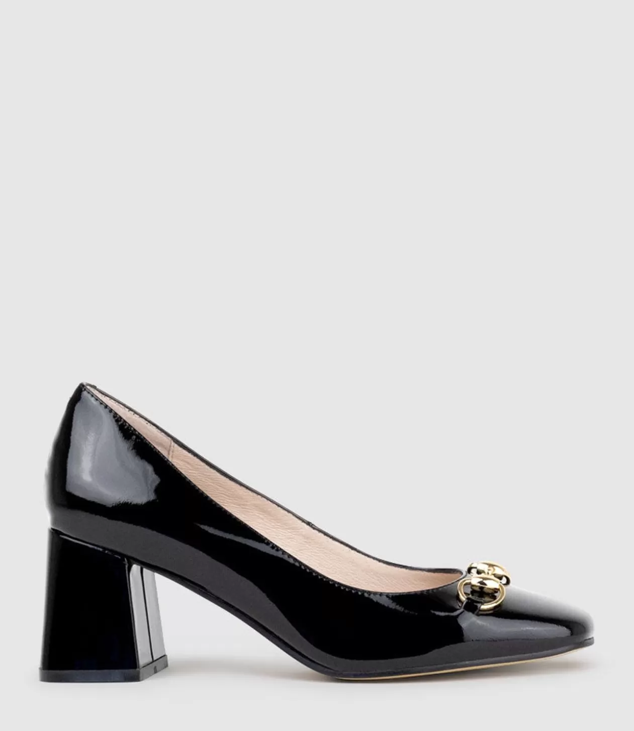 Edward Meller Mid Heel<Blythe65 Square Toe Pump With Hardware In Black Patent