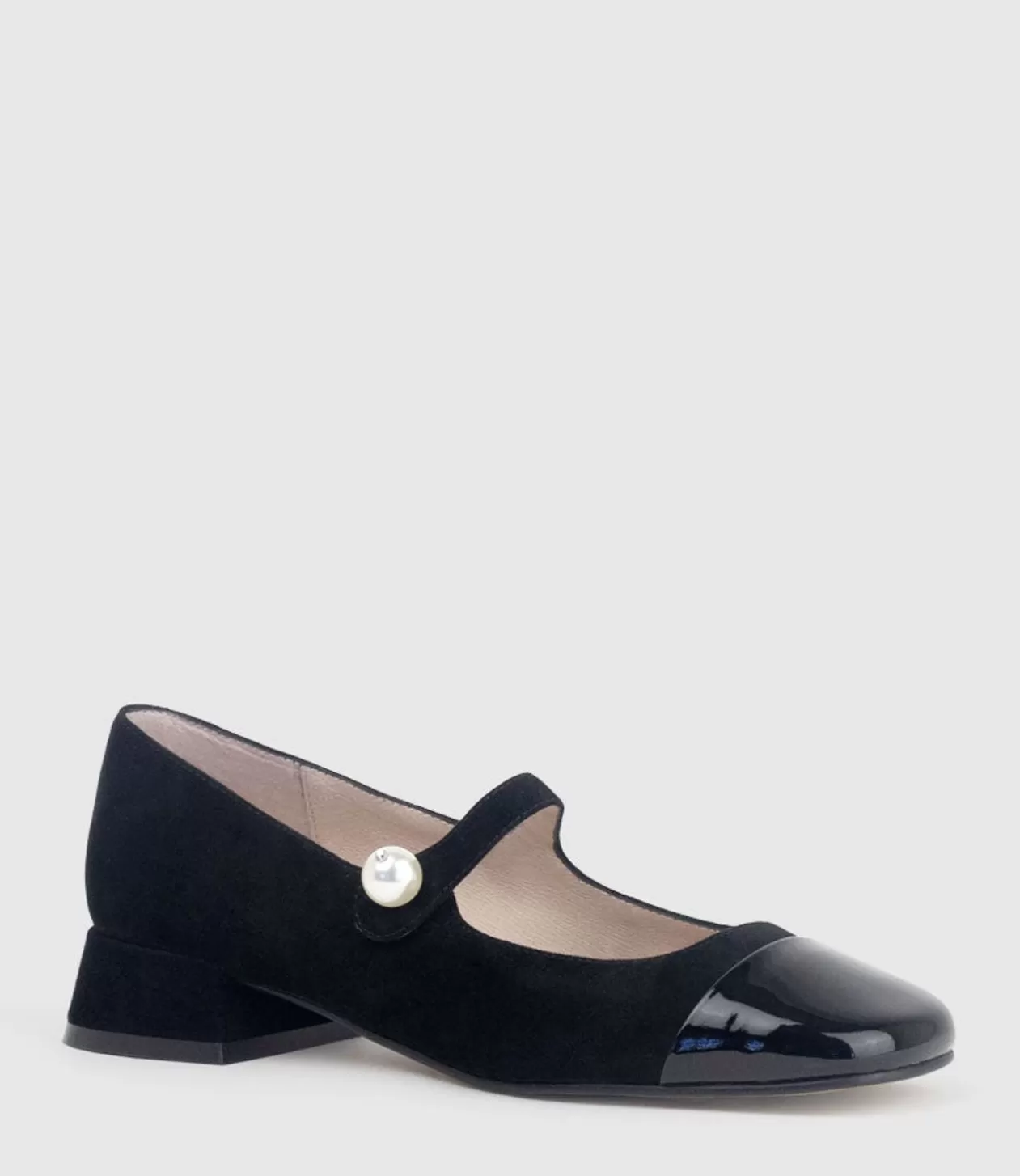 Edward Meller Low Heel<Capulet30 Cap Toe Mary Jane In Black Suede