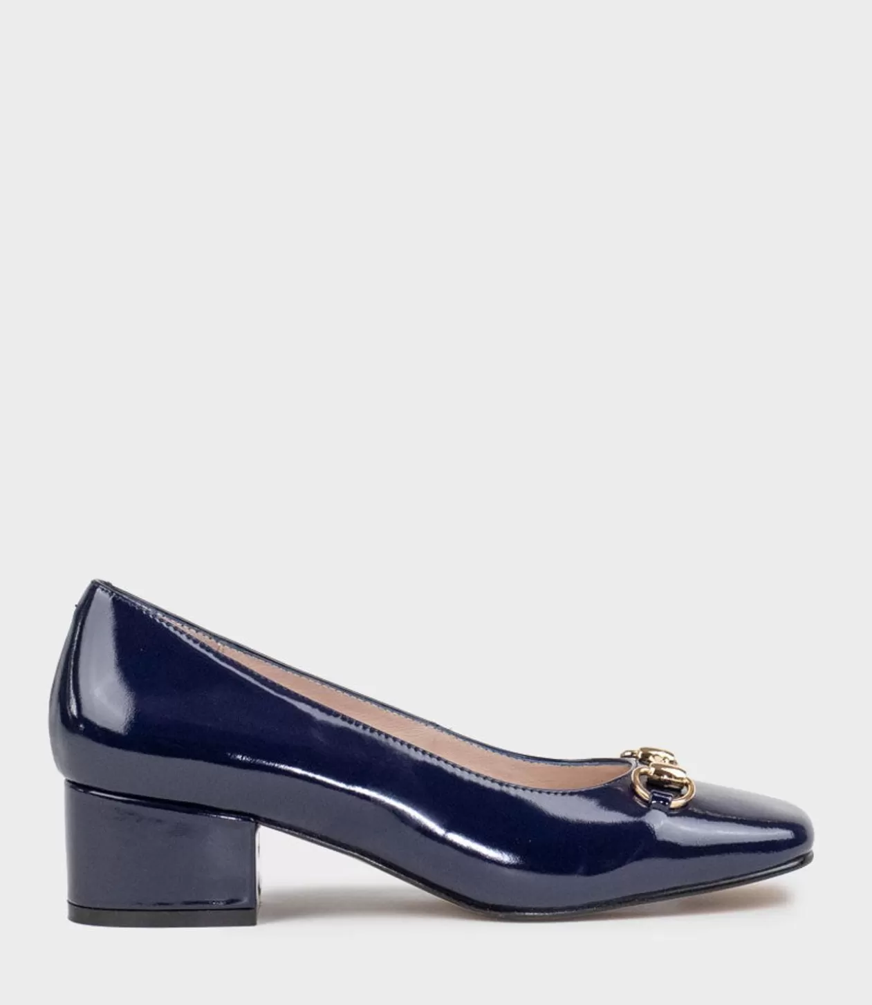 Edward Meller Low Heel<Christine45 Block Heel Pump With Hardware In Navy Patent