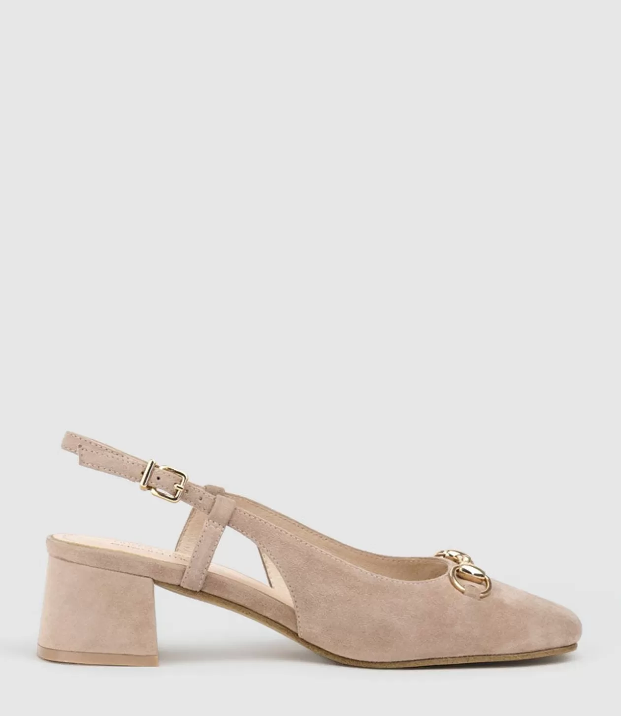 Edward Meller Low Heel<Clementine45 Closed Toe Sling With Hardware In Nude Suede