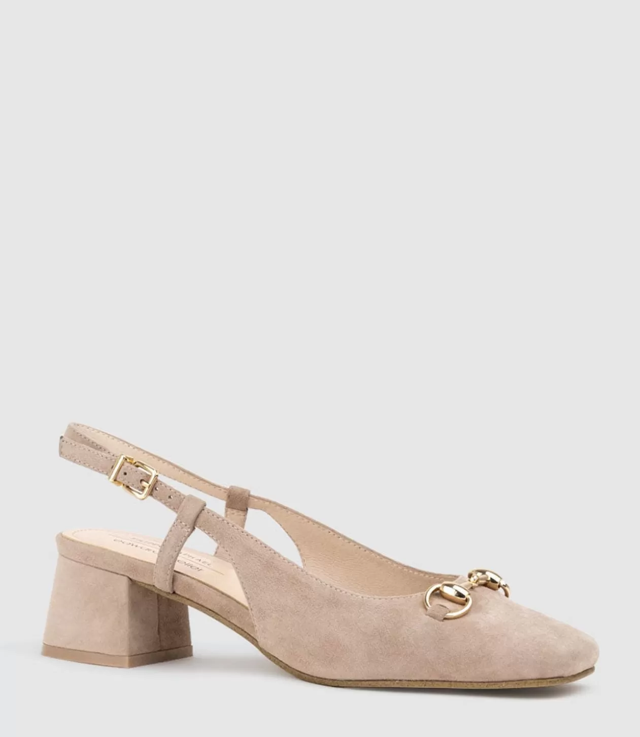 Edward Meller Low Heel<Clementine45 Closed Toe Sling With Hardware In Nude Suede