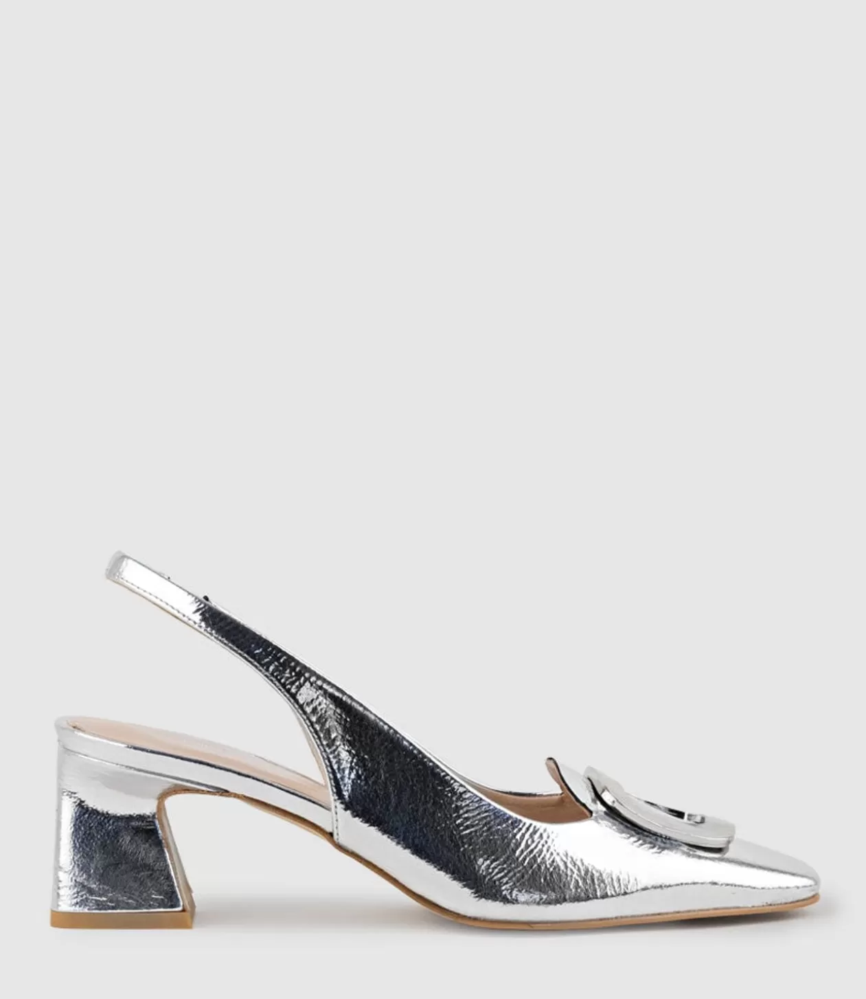 Edward Meller Mid Heel<Dania55 Albert Throat Slingback Pump In Silver Crinkle