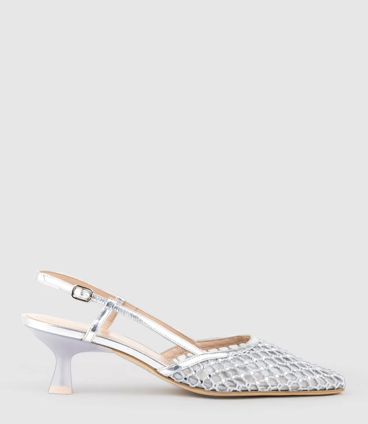 Edward Meller Mid Heel<Destellar60 Crystal Mesh Slingback In Silver