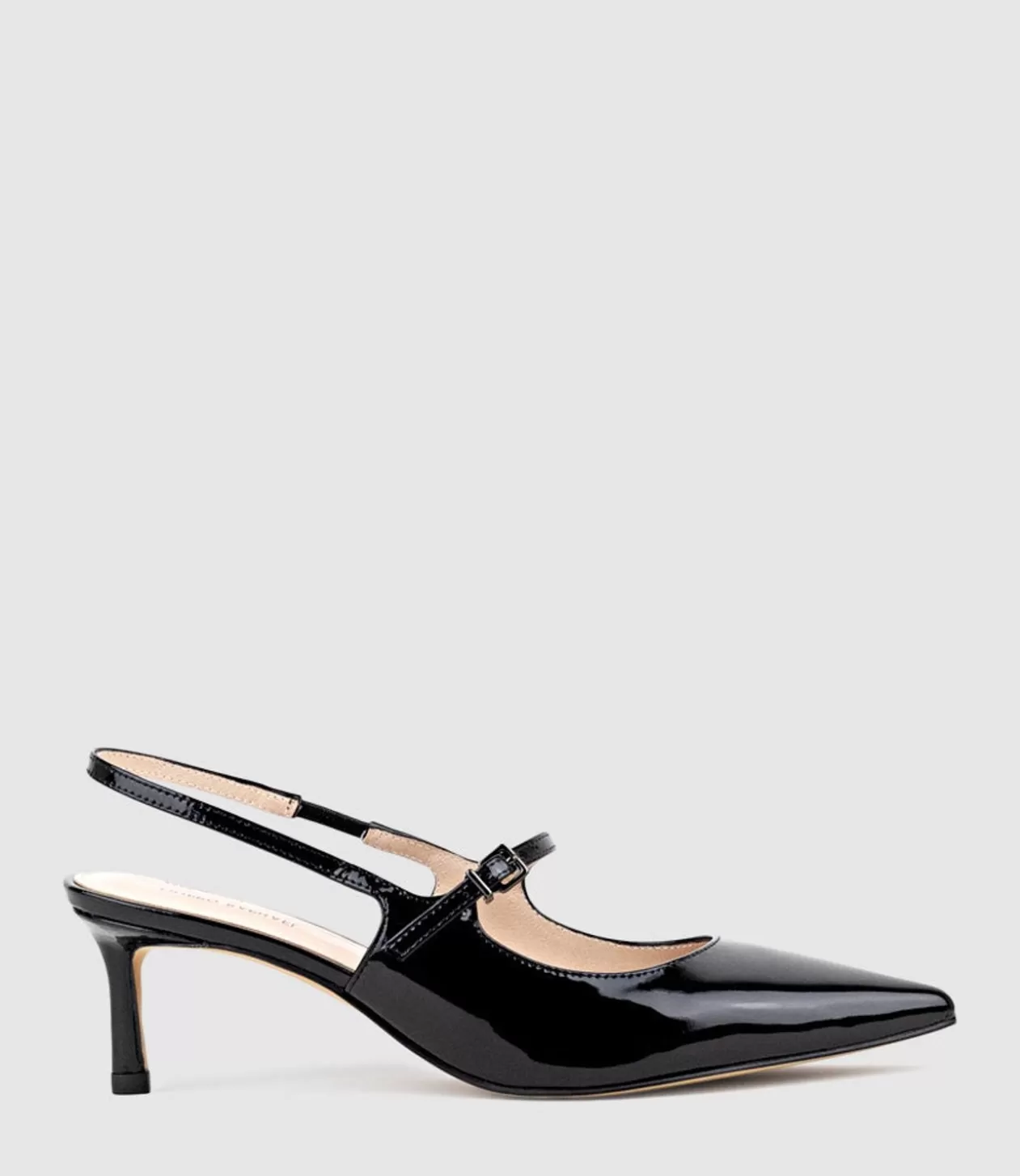 Edward Meller Kitten Heel Pumps<Dove55 Slingback With Strap In Black Patent