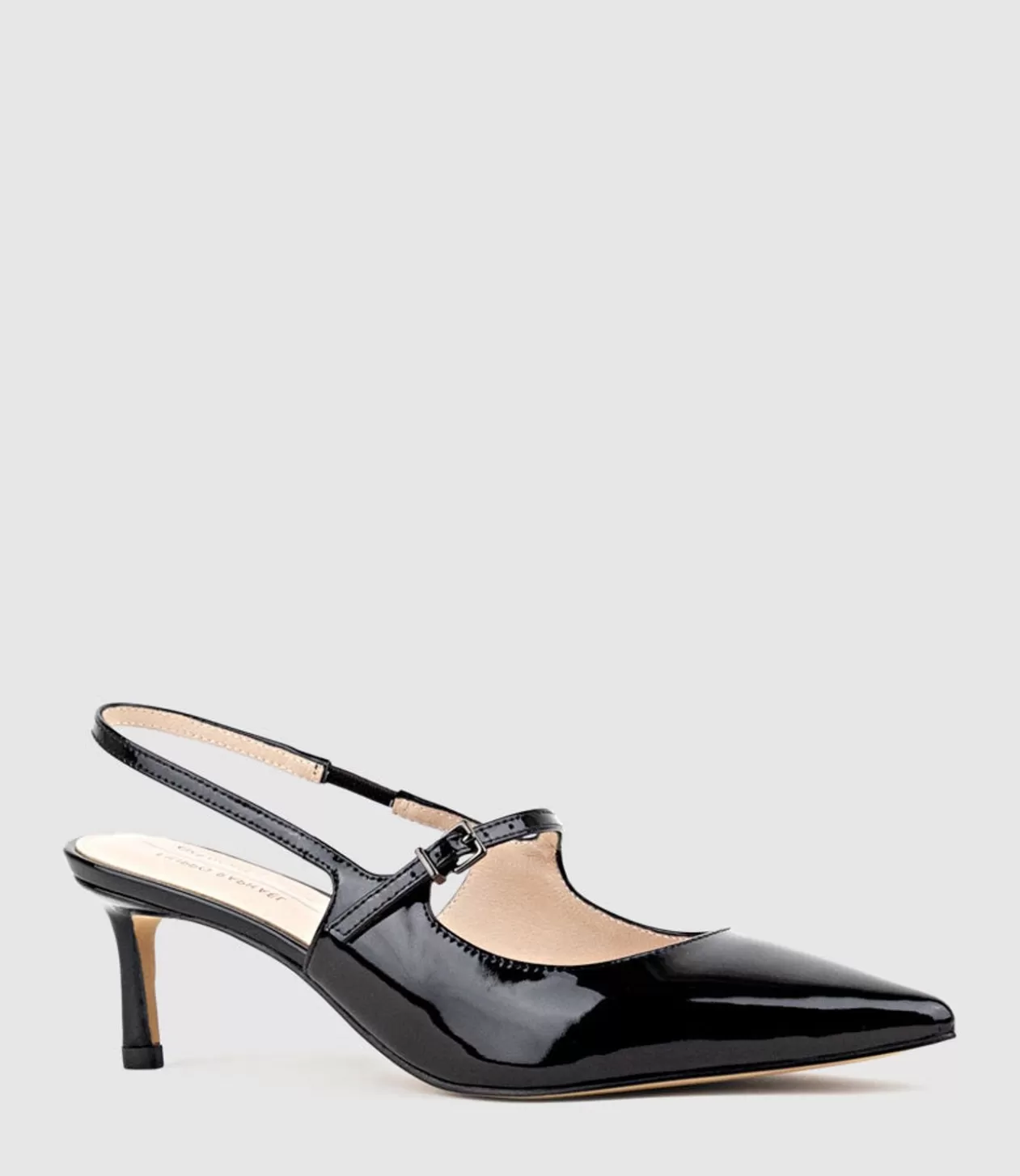 Edward Meller Mid Heel<Dove55 Slingback With Strap In Black Patent