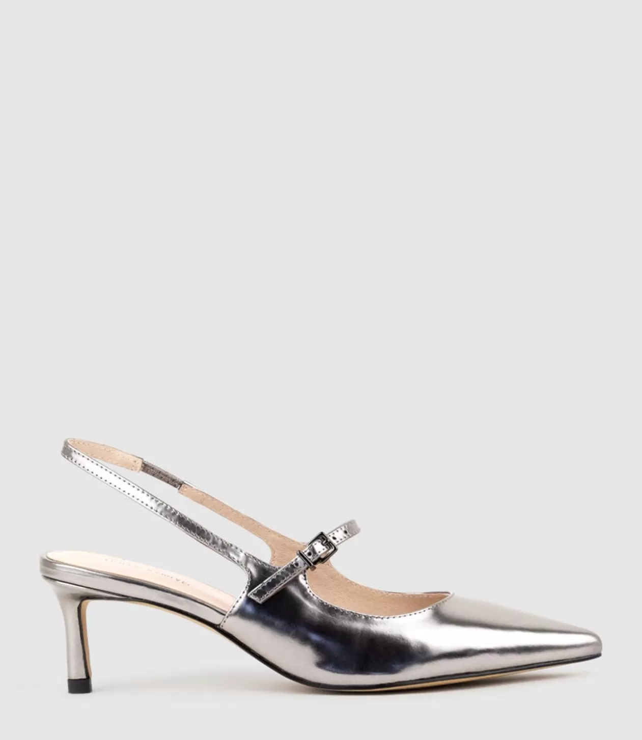 Edward Meller Mid Heel<Dove55 Slingback With Strap In Pewter High Shine