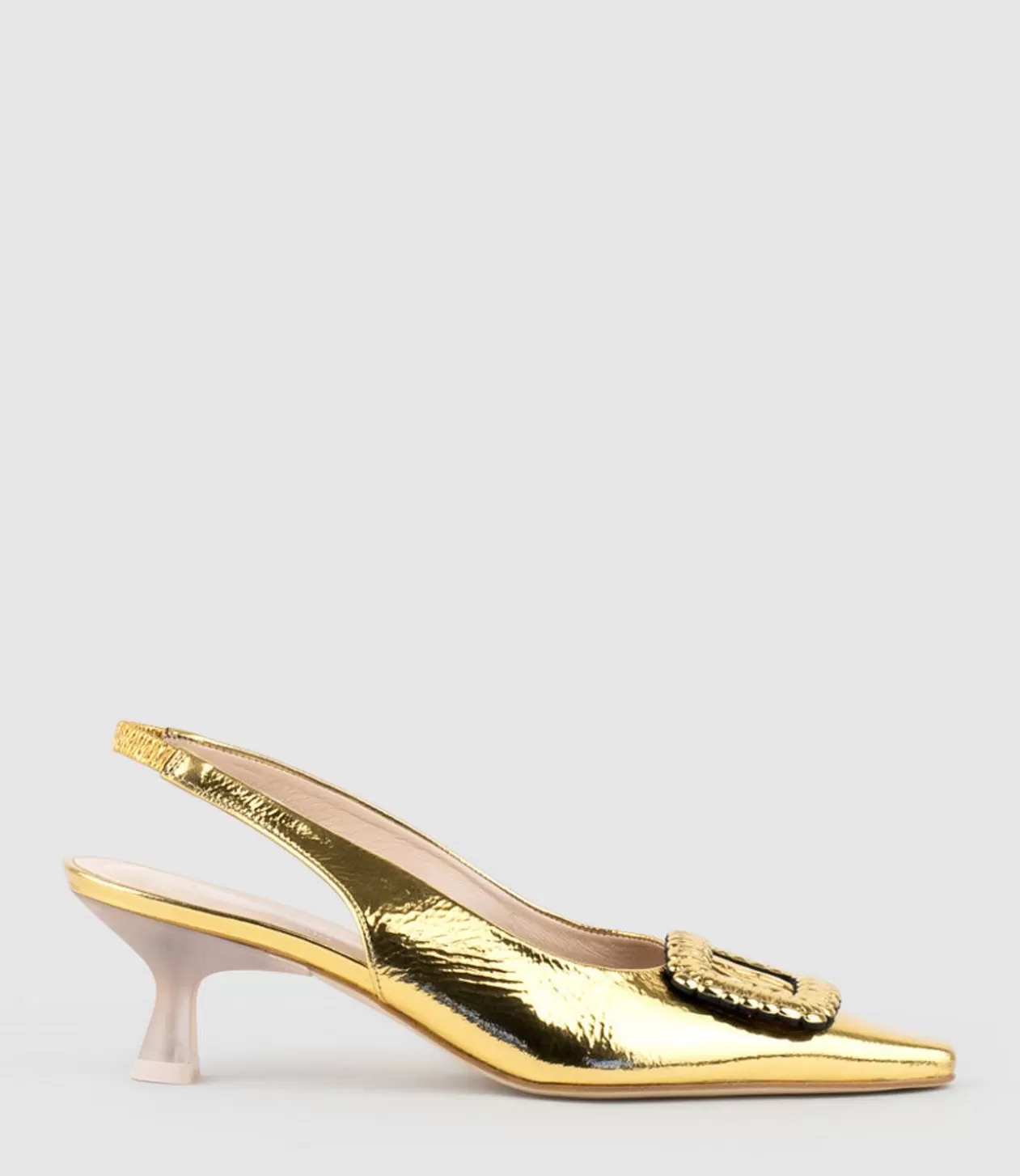 Edward Meller Kitten Heel Pumps<Dulce60 Slingback Pump With Buckle In Gold Crinkle