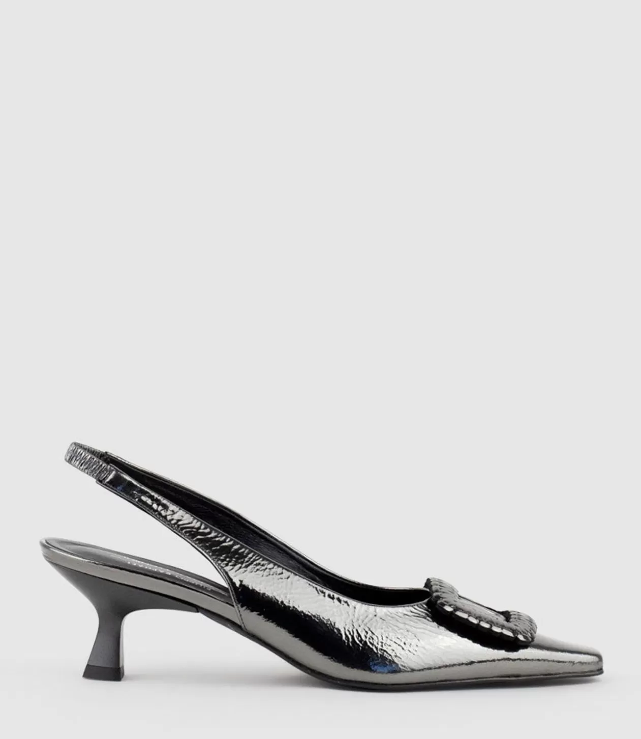 Edward Meller Kitten Heel Pumps<Dulce60 Slingback Pump With Buckle In Pewter Crinkle