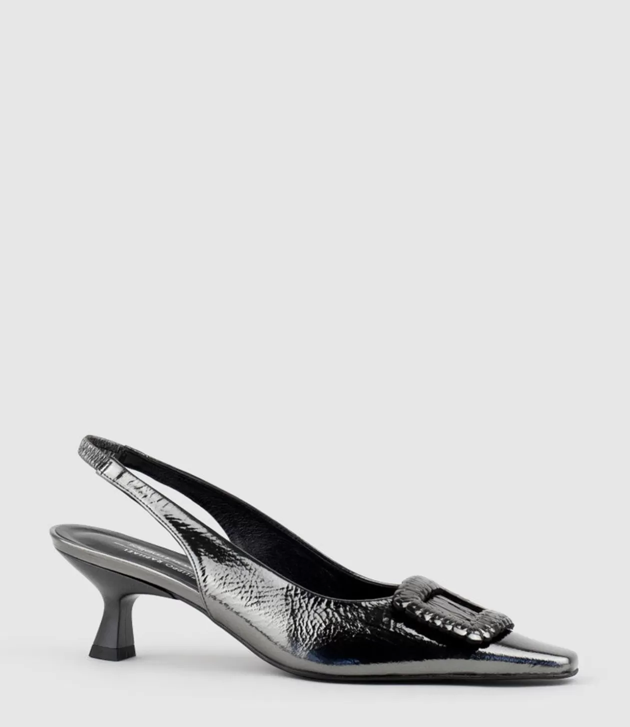 Edward Meller Kitten Heel Pumps<Dulce60 Slingback Pump With Buckle In Pewter Crinkle