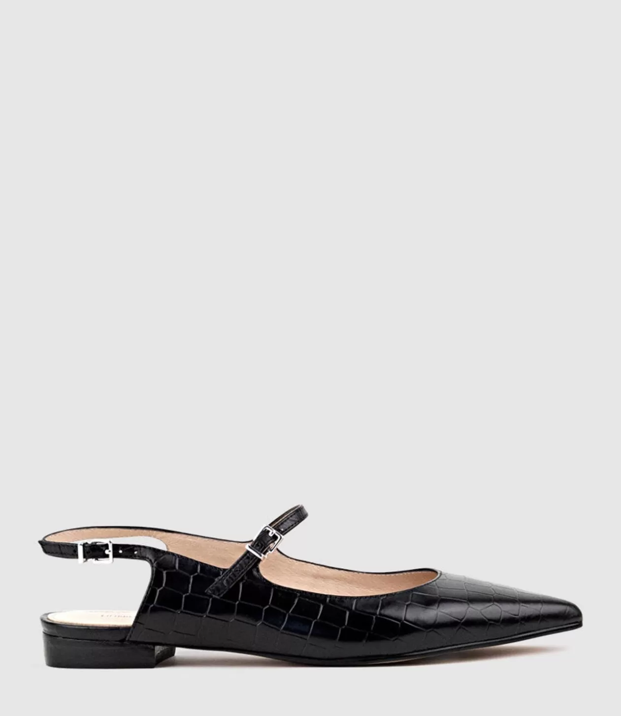 Edward Meller Ballet Flats<Eugenia Flat Slingback With Strap In Black Croc