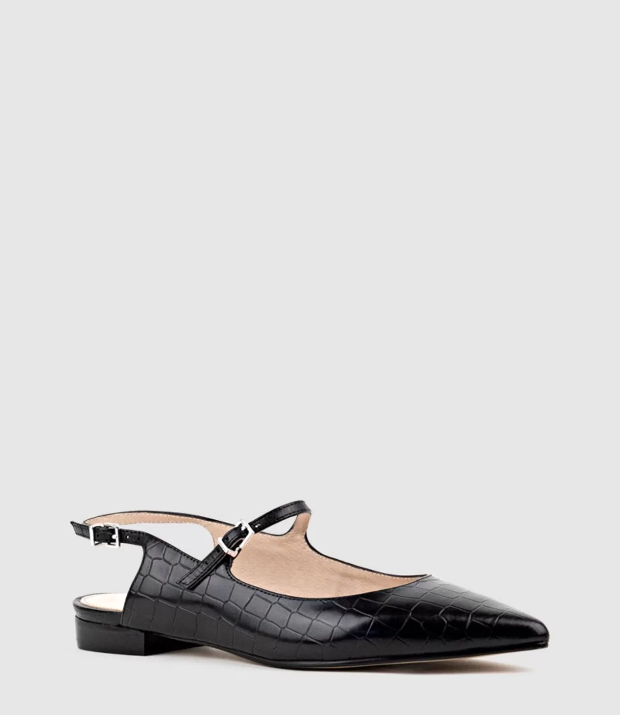 Edward Meller Ballet Flats<Eugenia Flat Slingback With Strap In Black Croc