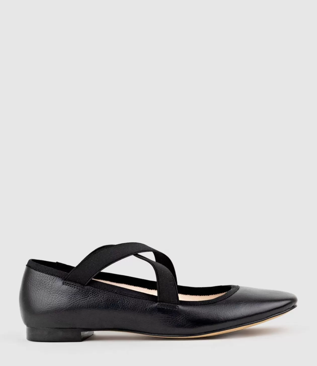 Edward Meller Ballet Flats<Felicity Elastic Cross Strap Ballet In Black Calf