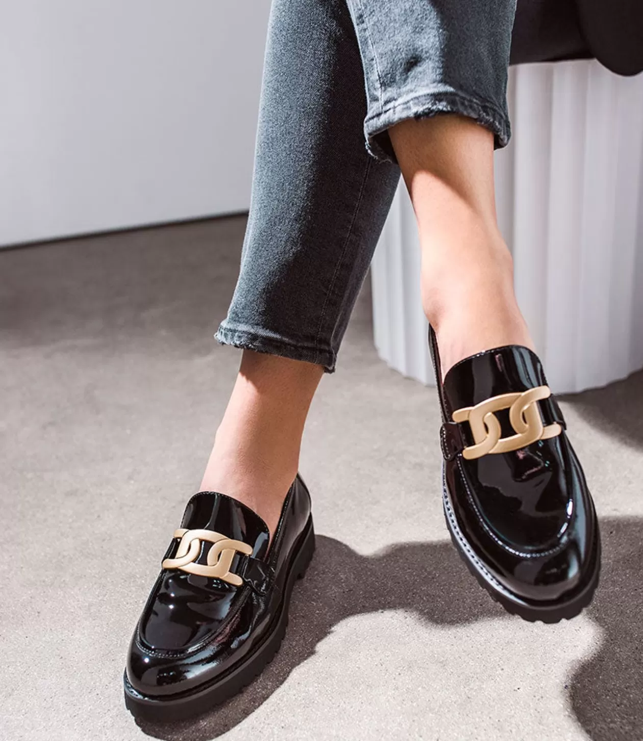 Edward Meller Loafers & Moccasins<Galad Moccasin With Hardware In Black Patent