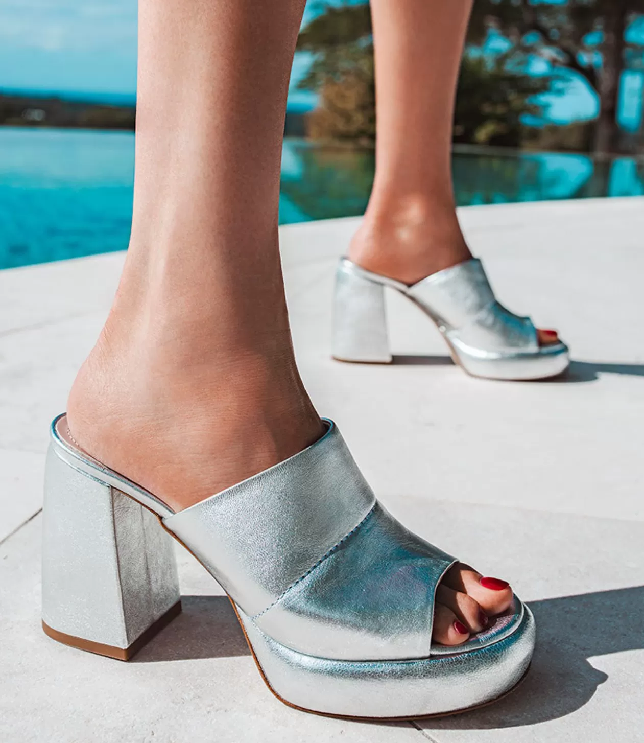 Edward Meller High Heel Sandals<Illian95 Platform Slide In Silver