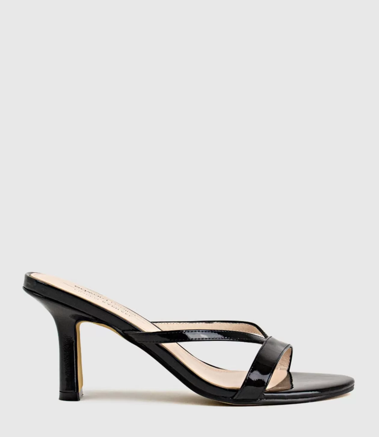 Edward Meller Mid Heel Sandals<Imani75 Fine Heel Slide In Black Patent