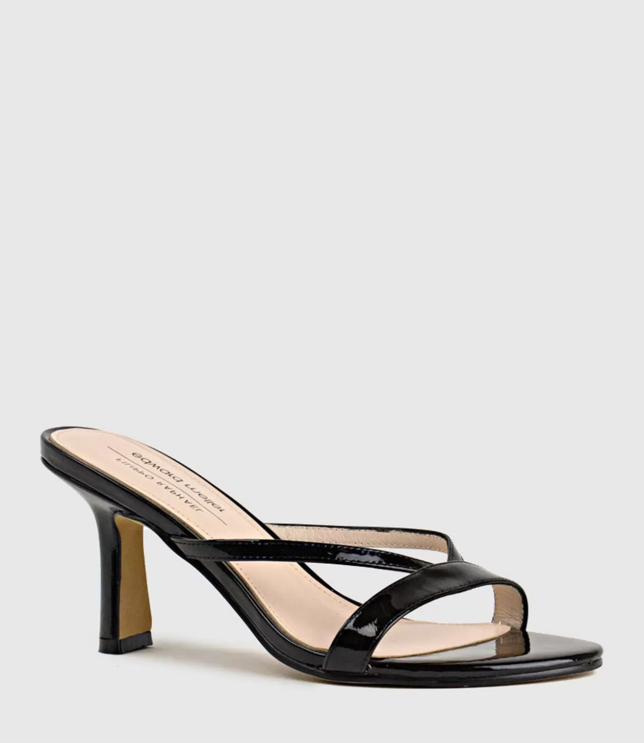 Edward Meller Mid Heel Sandals<Imani75 Fine Heel Slide In Black Patent