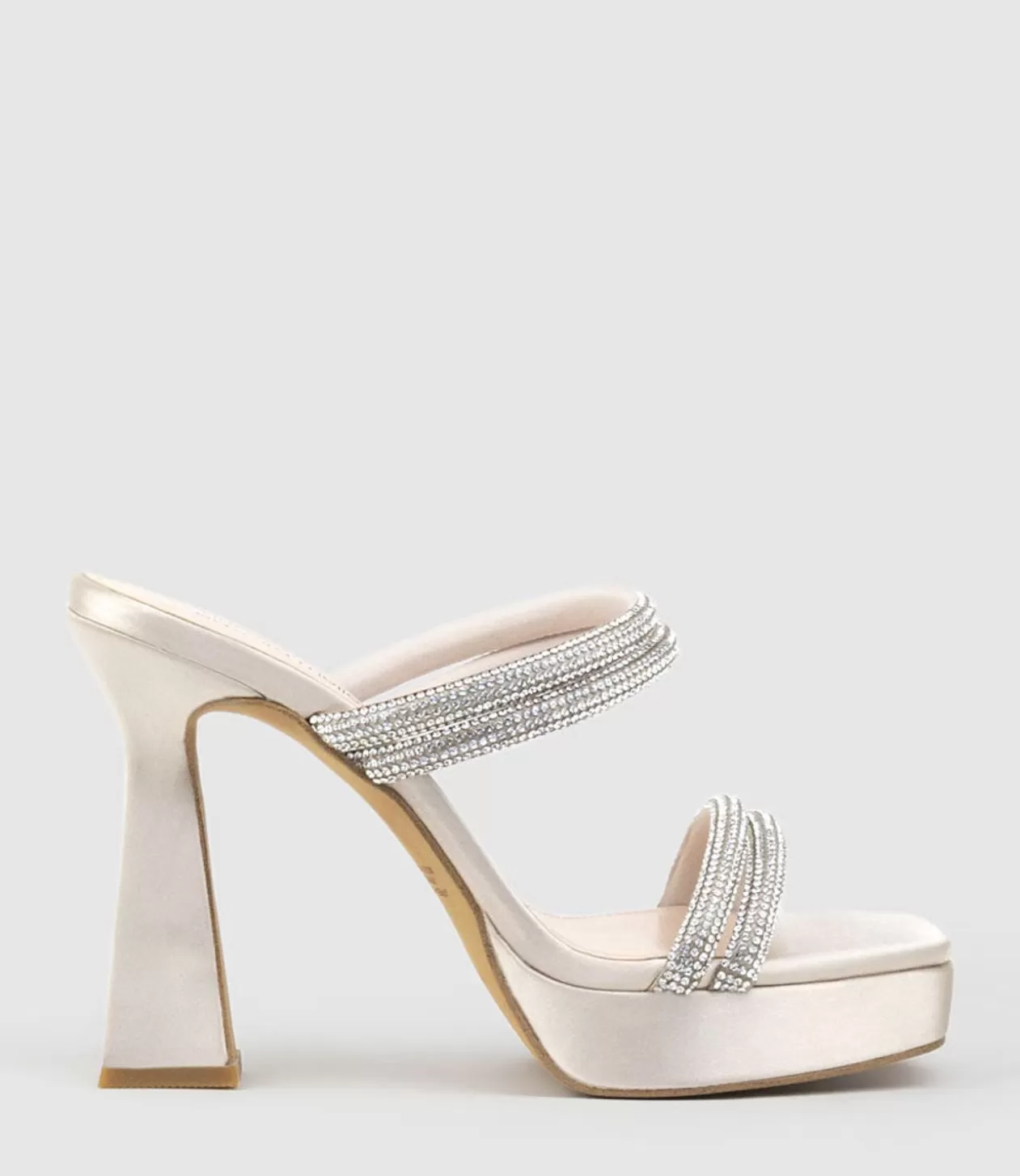 Edward Meller Platform Sandals<Isla110 Diamante Mulitband Platform Slide In Champagne Satin