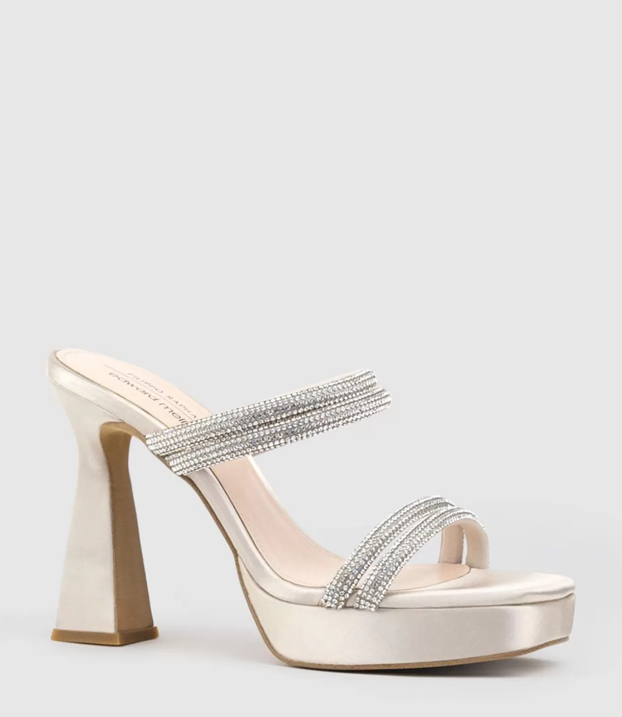 Edward Meller Platform Sandals<Isla110 Diamante Mulitband Platform Slide In Champagne Satin