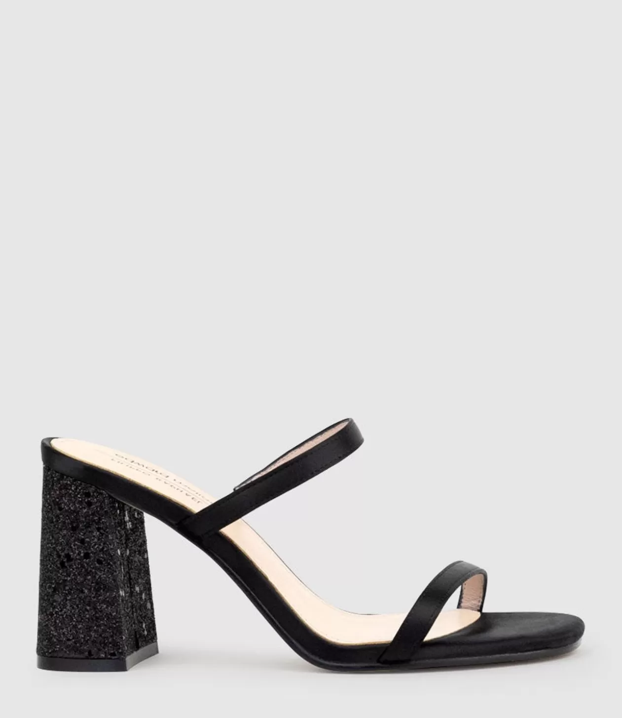 Edward Meller High Heel Sandals<Kaiya85 Two Strap Slide In Black Satin