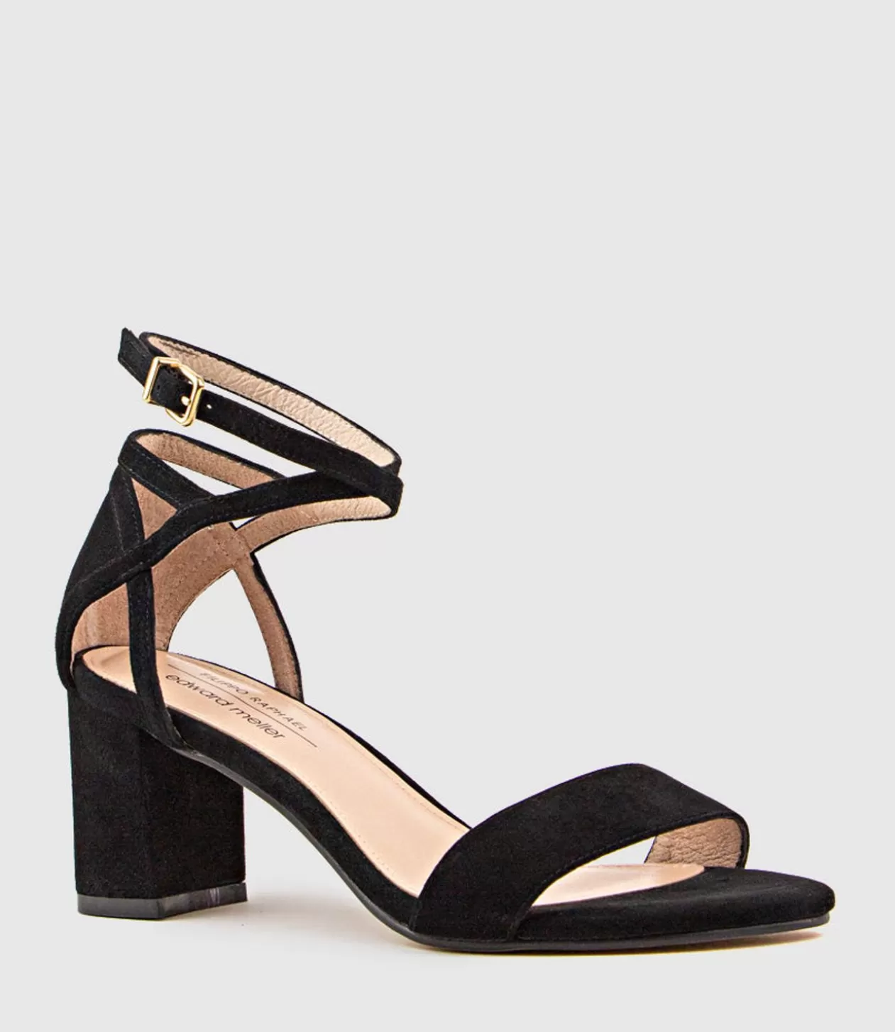 Edward Meller Mid Heel Sandals<Kenia60 Block Heel Sandal With Hourglass Ankle Wrap In Black Suede