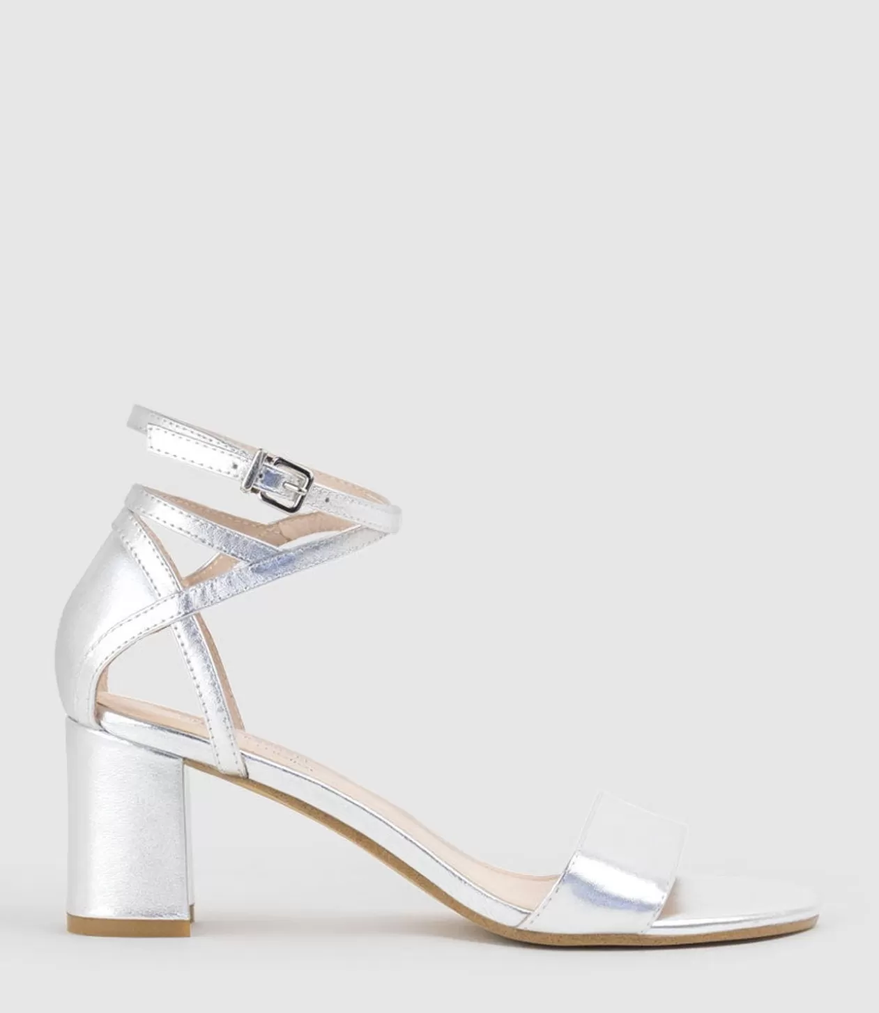 Edward Meller Mid Heel Sandals<Kenia60 Block Heel Sandal With Hourglass Ankle Wrap In Silver