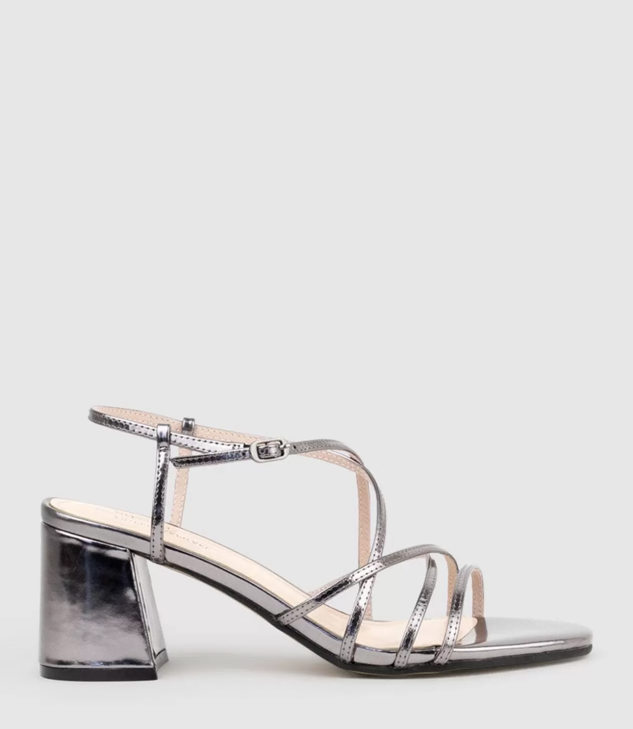 Edward Meller Mid Heel Sandals<Kia65 Strappy Sandal In Pewter High Shine