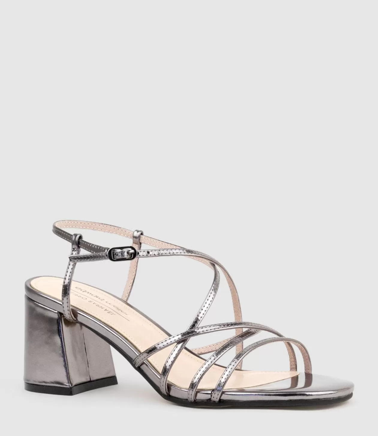 Edward Meller Mid Heel Sandals<Kia65 Strappy Sandal In Pewter High Shine