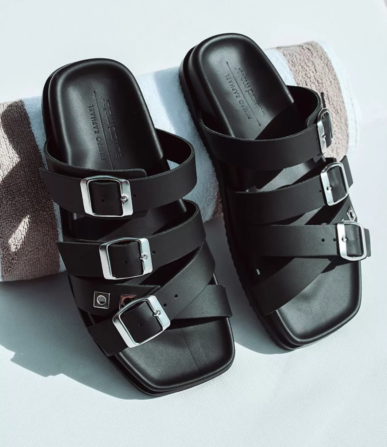 Edward Meller Low Sandals<Klover Multi-Strap Buckle Slide In Black