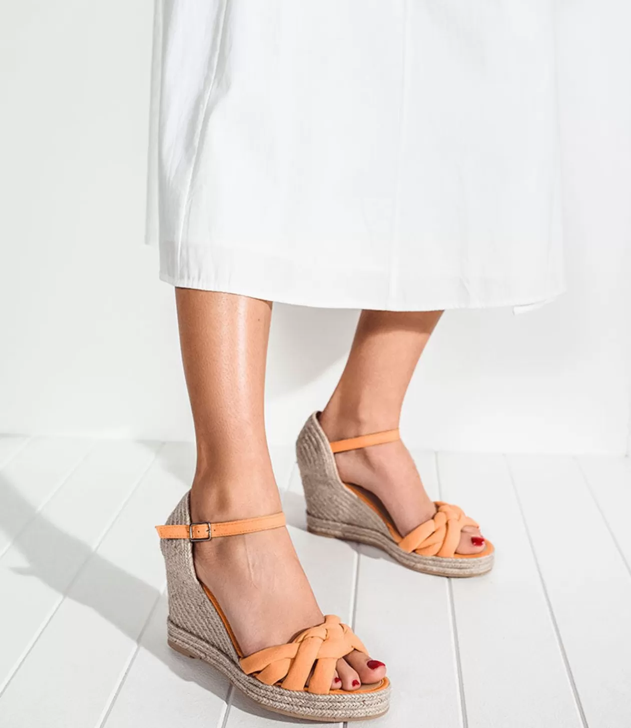 Edward Meller High Heel Sandals<Meena Braided Front Strap Espadrille In Orange Suede