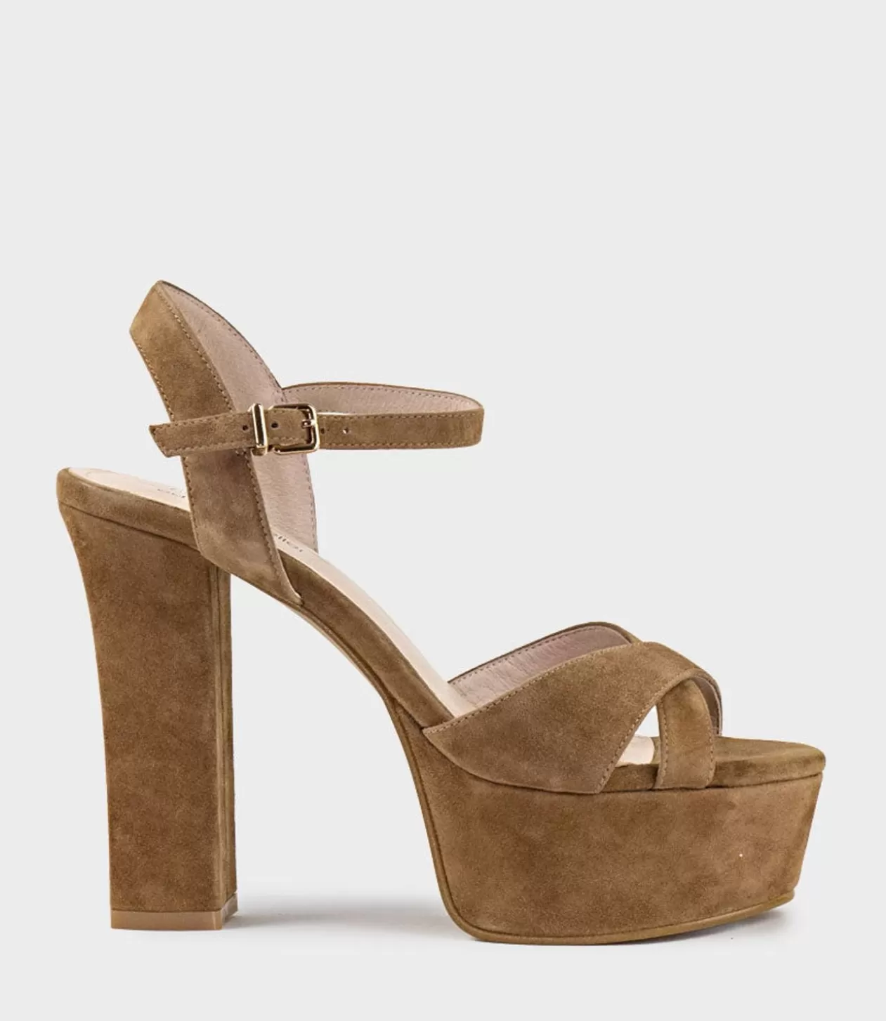 Edward Meller High Heel Sandals<Ramona125 Inverted Crossover Platform Sandal In Tawny Suede