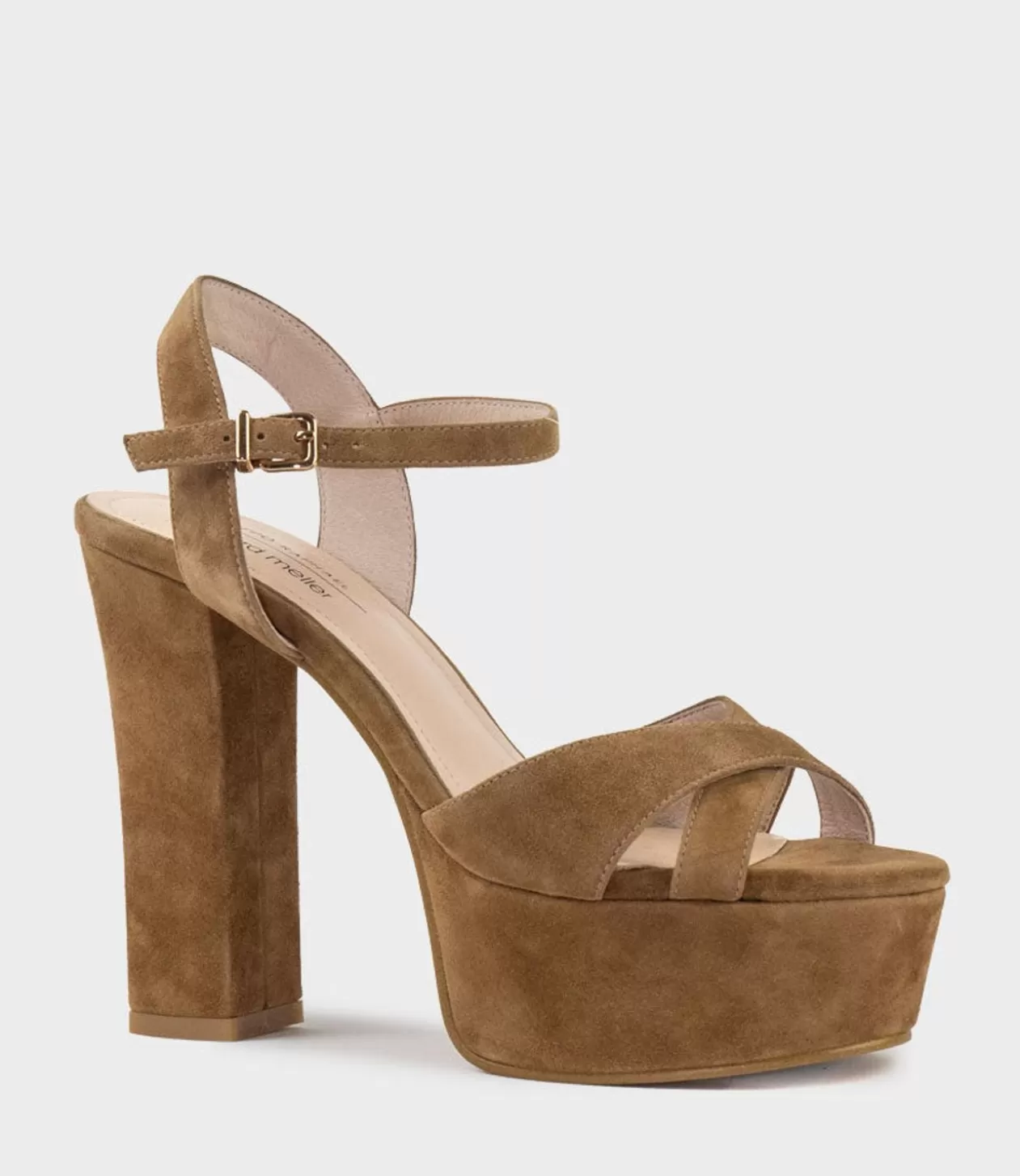 Edward Meller High Heel Sandals<Ramona125 Inverted Crossover Platform Sandal In Tawny Suede