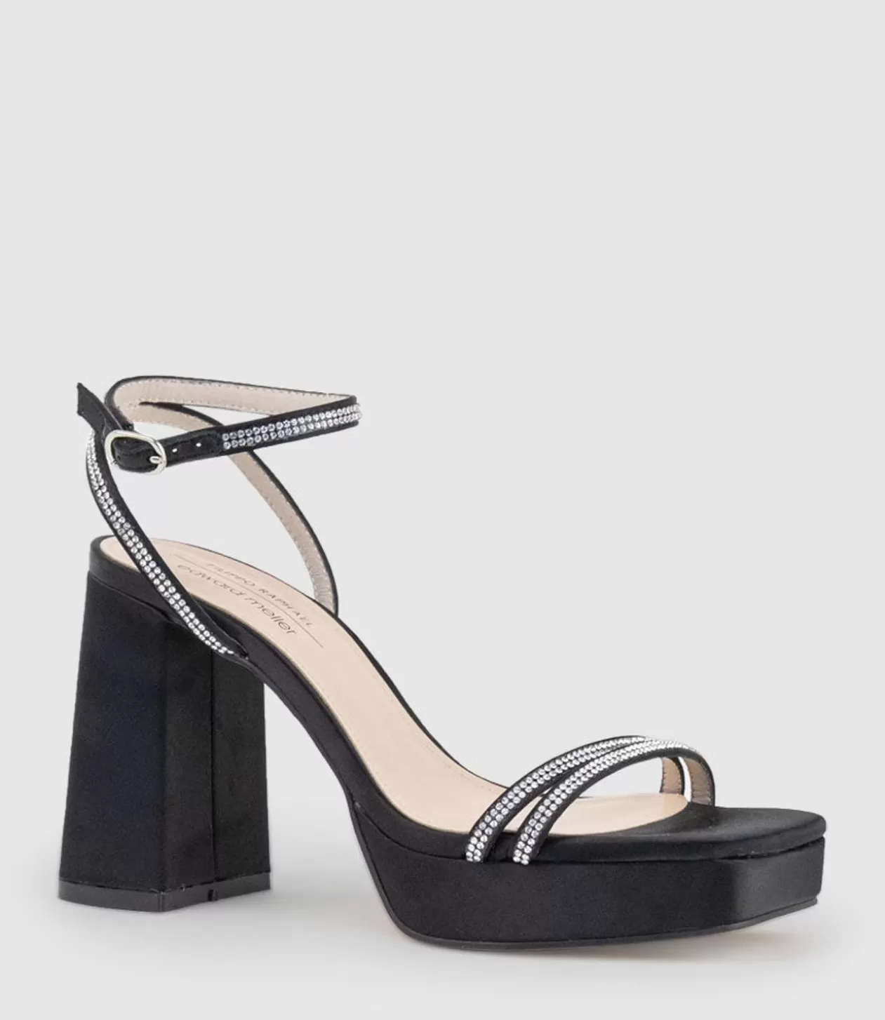 Edward Meller High Heel Sandals<Rasso95 Platform Sandal With Diamante Straps In Black Satin