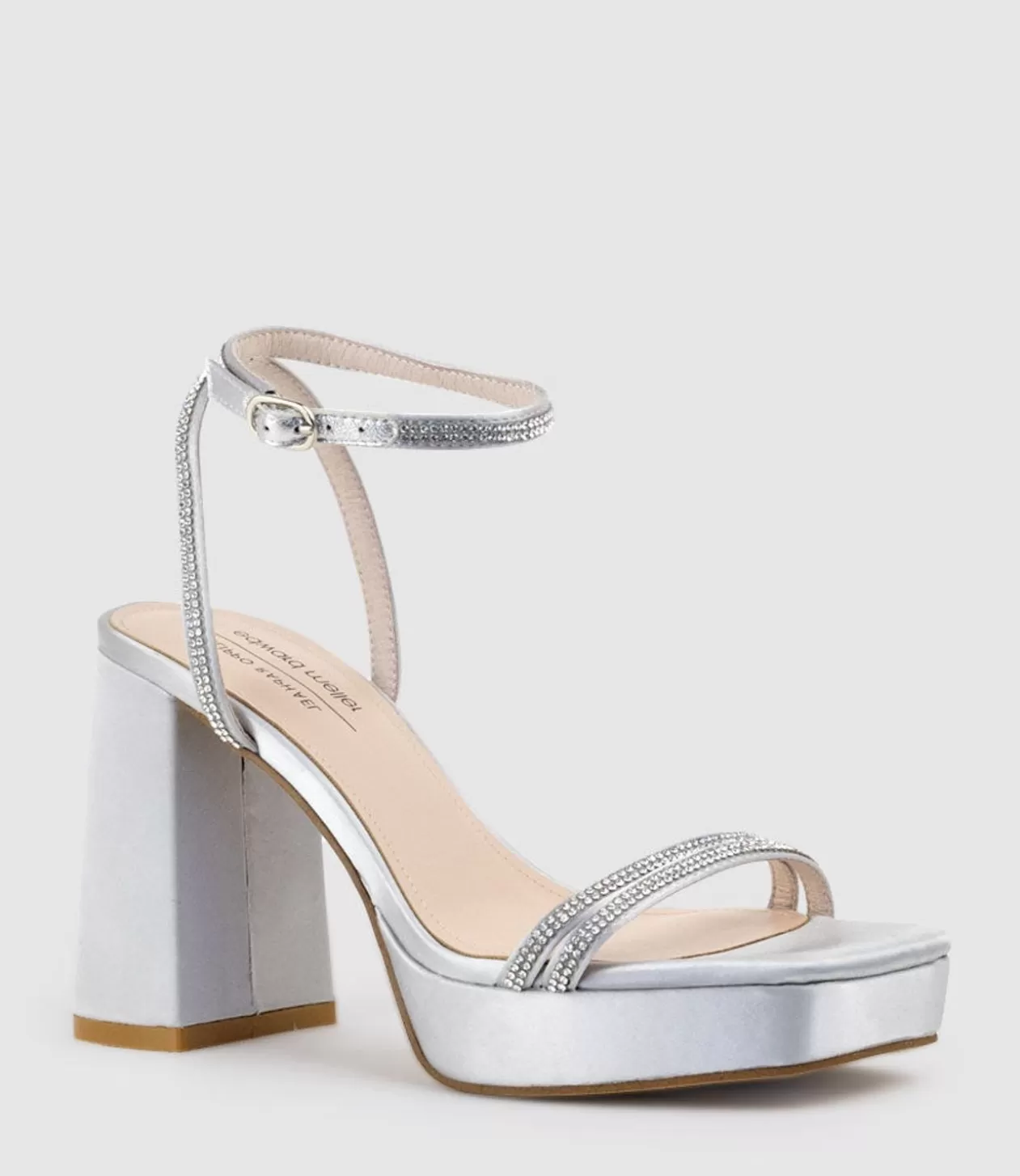 Edward Meller High Heel Sandals<Rasso95 Platform Sandal With Diamante Straps In Silver Satin
