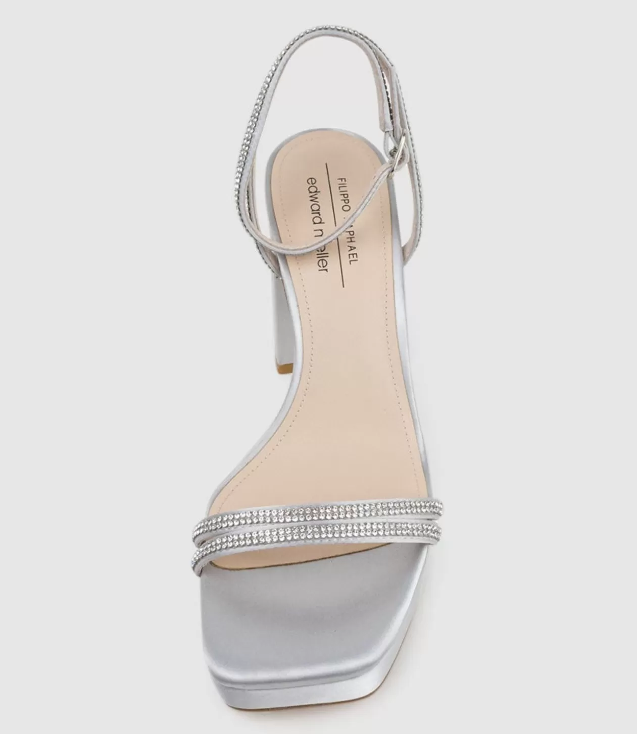 Edward Meller High Heel Sandals<Rasso95 Platform Sandal With Diamante Straps In Silver Satin