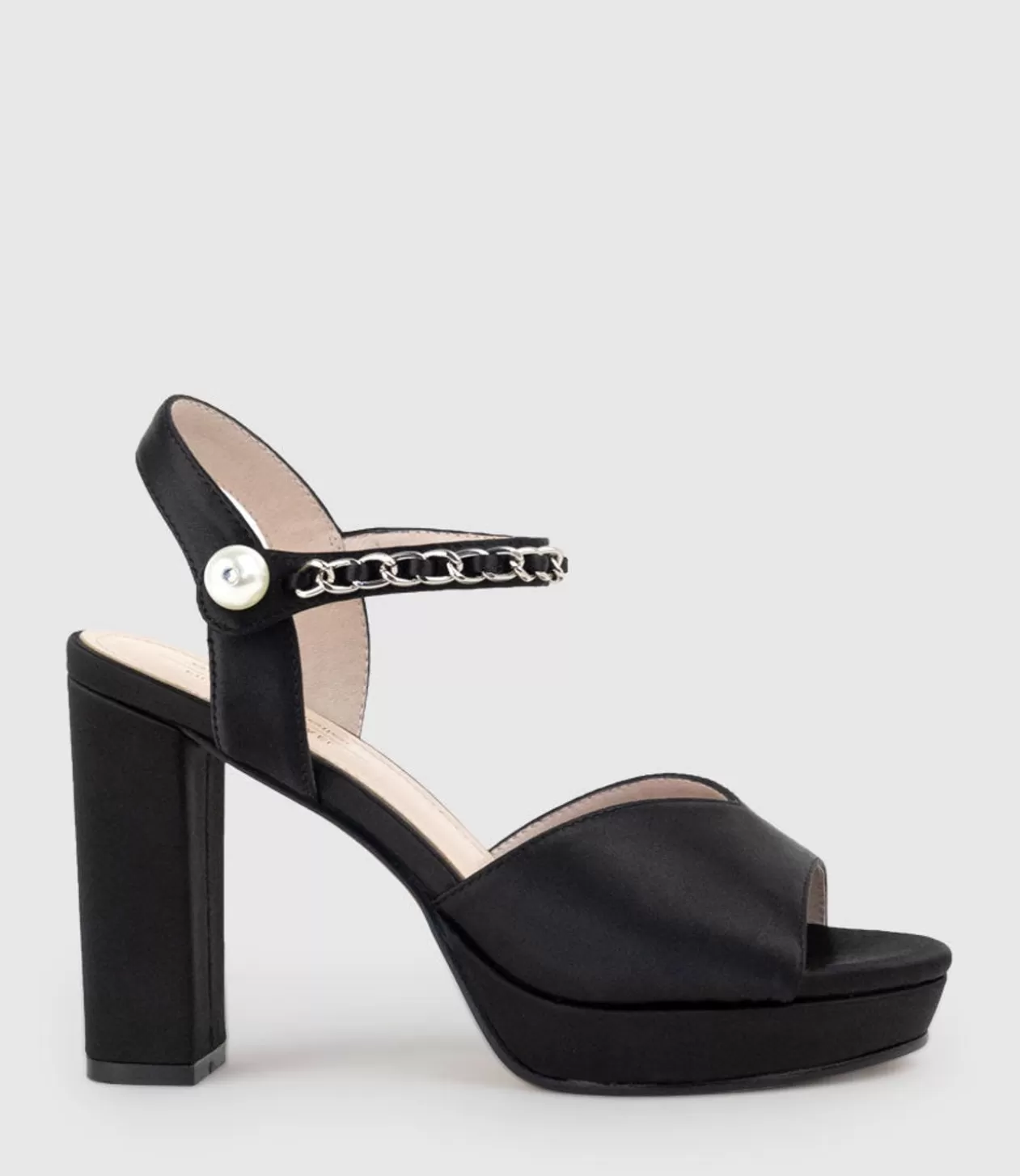 Edward Meller High Heel Sandals<Regan100 Platform Sandal With Chain In Black Satin