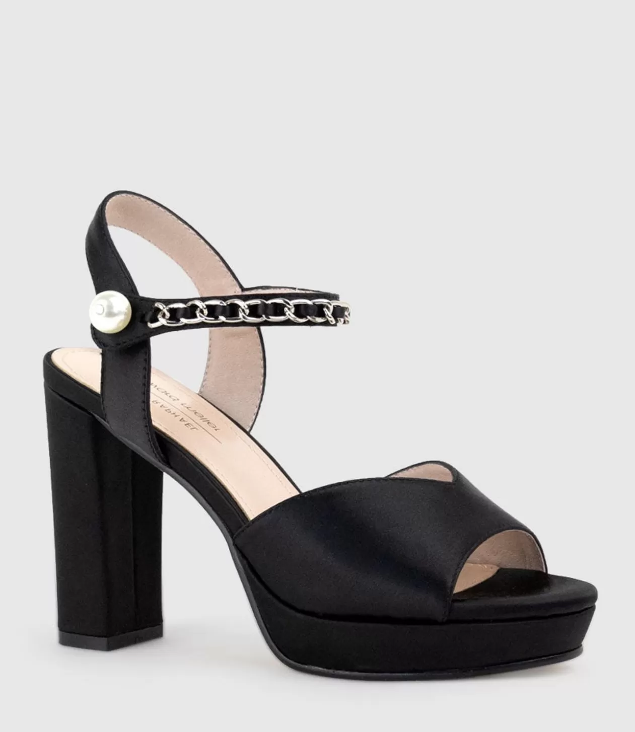 Edward Meller High Heel Sandals<Regan100 Platform Sandal With Chain In Black Satin