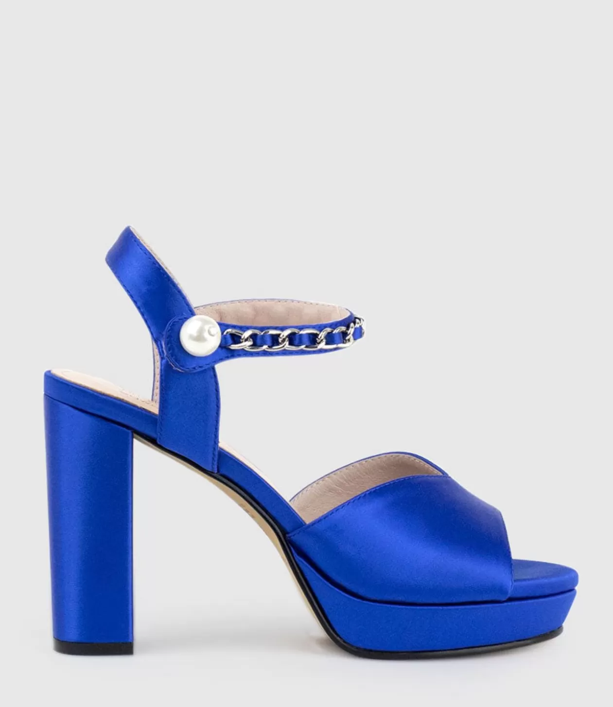 Edward Meller Platform Sandals<Regan100 Platform Sandal With Chain In Cobalt Satin