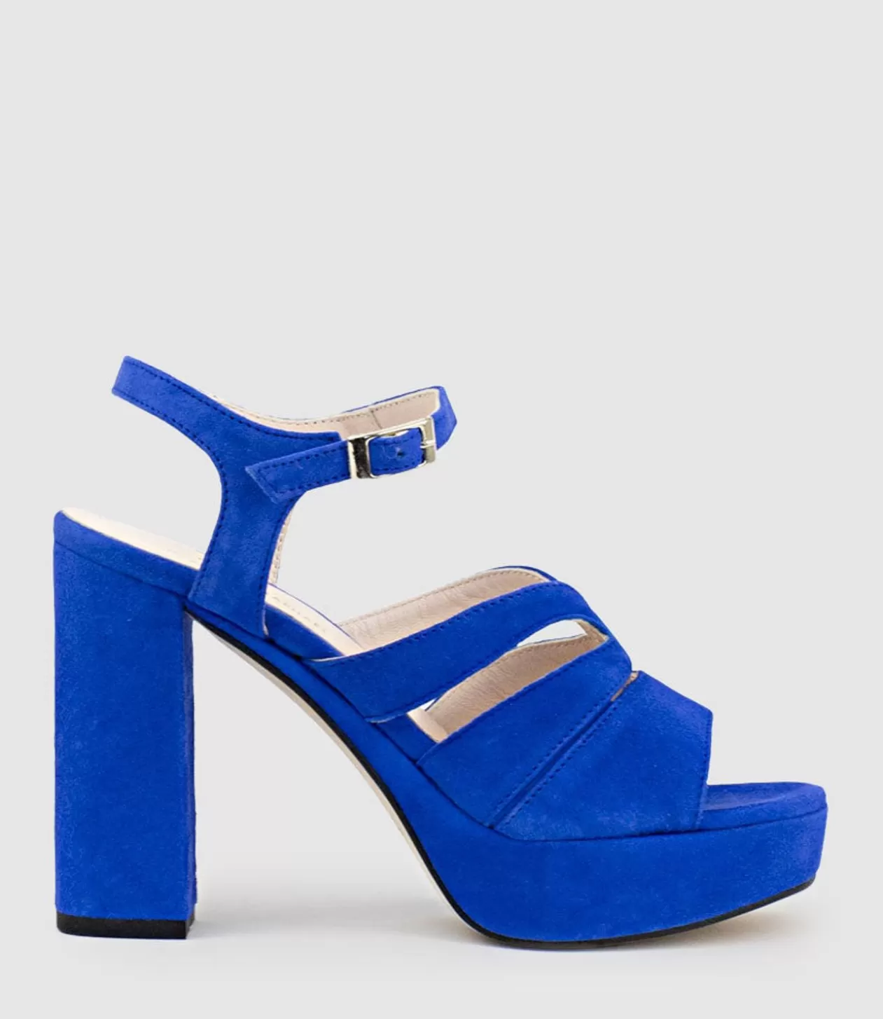 Edward Meller High Heel Sandals<Reya100 Open Toe Platform Sandal In Cobalt Suede