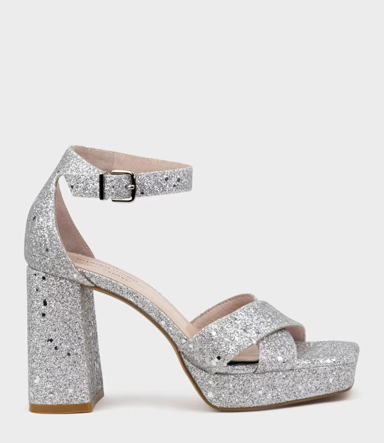 Edward Meller High Heel Sandals<Richie95 Crossover Platform Sandal In Silver Sparkle