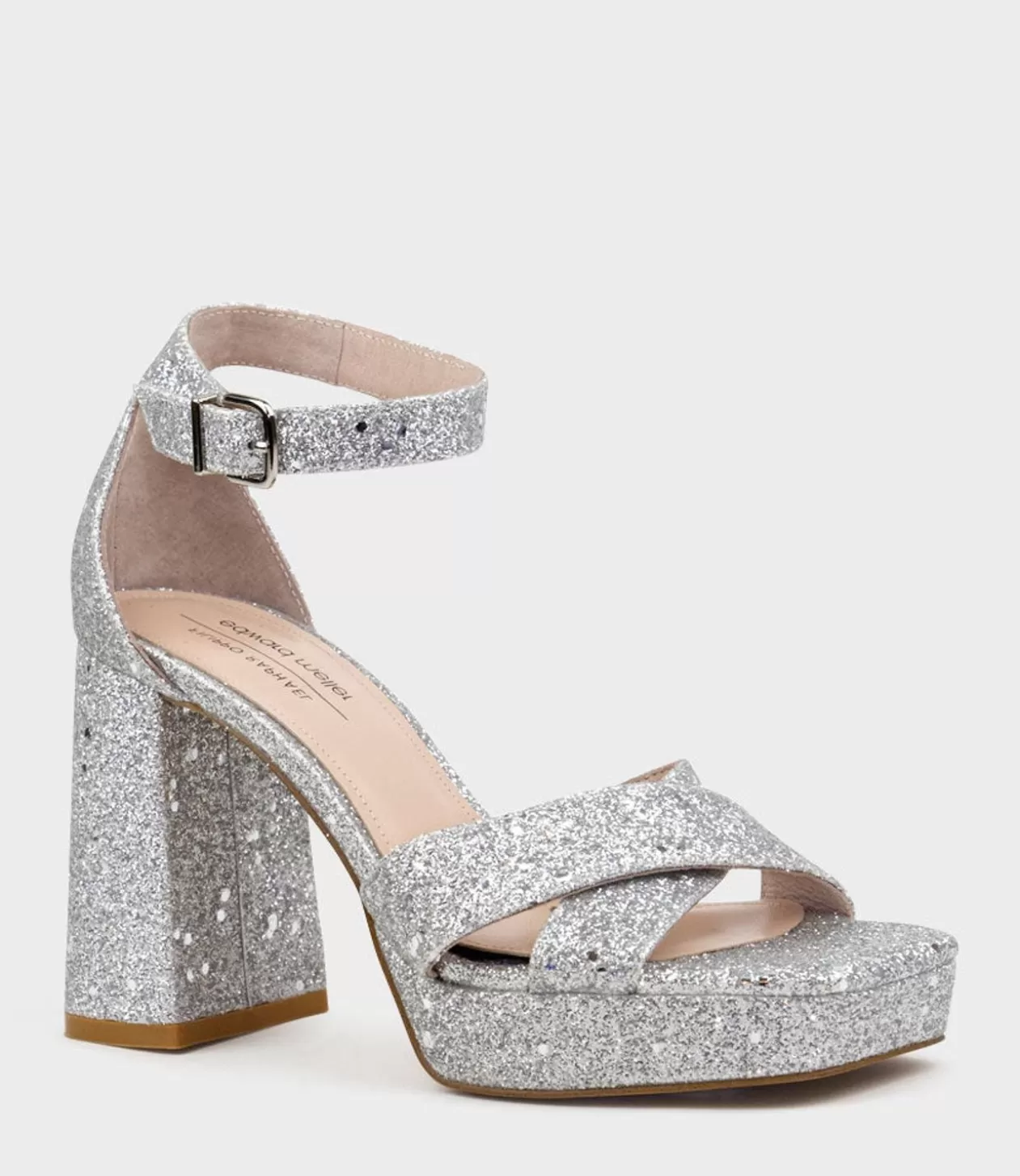 Edward Meller High Heel Sandals<Richie95 Crossover Platform Sandal In Silver Sparkle