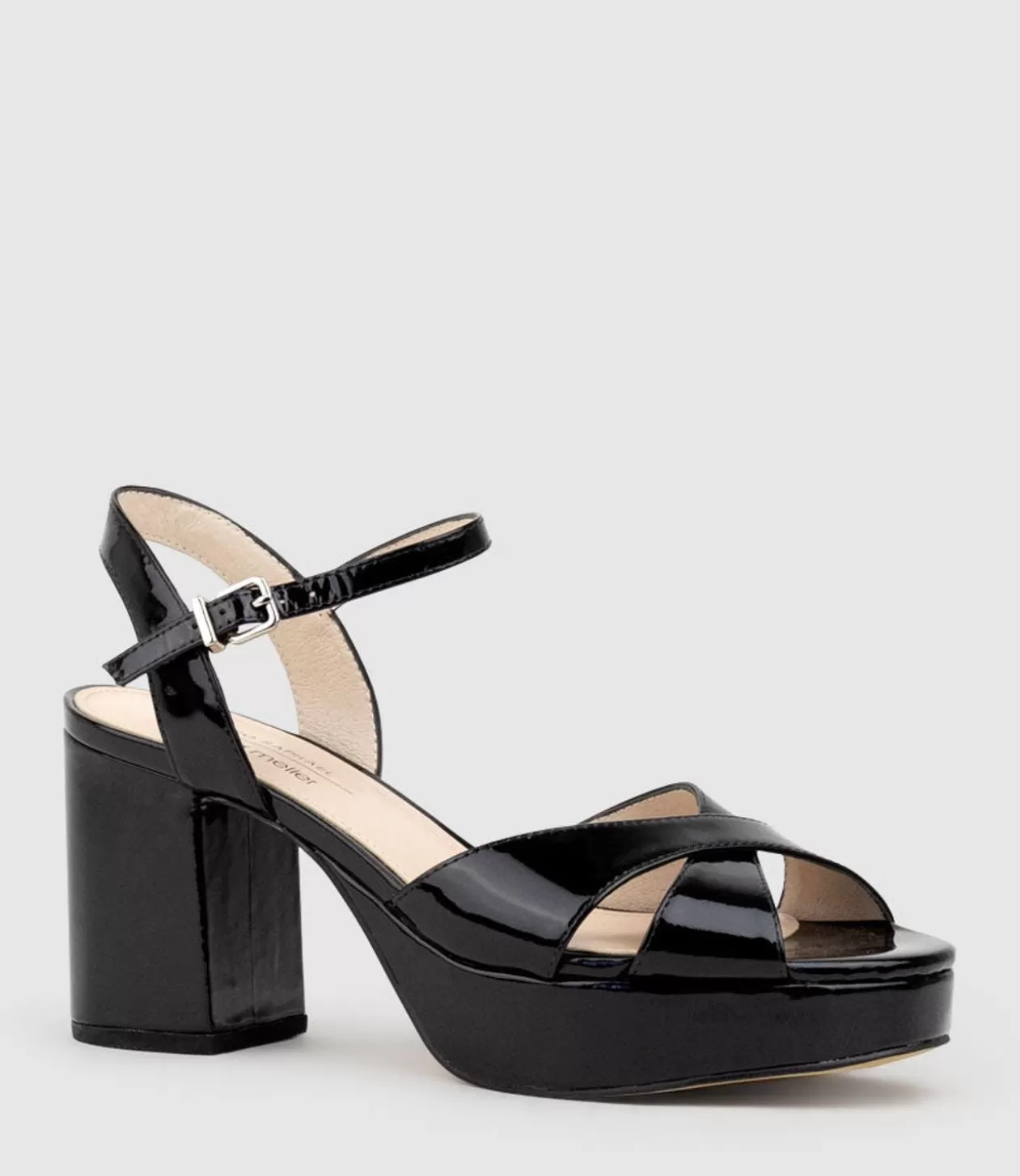 Edward Meller Platform Sandals<Roane80 Crossover Platform Sandal In Black Patent