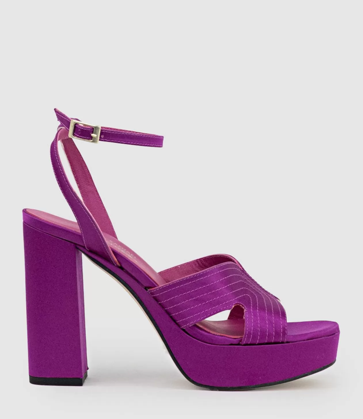 Edward Meller High Heel Sandals<Rosalia100 Stitched Detail Platform Sandal In Magenta Satin