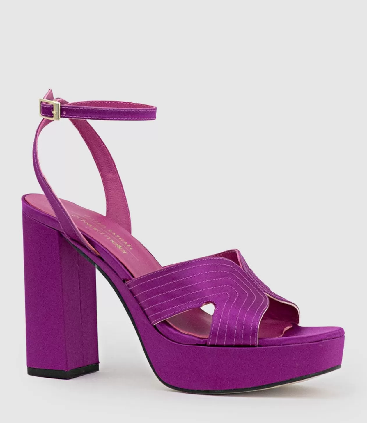 Edward Meller High Heel Sandals<Rosalia100 Stitched Detail Platform Sandal In Magenta Satin